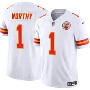 Mens Youths Womens Worthy #1 Kansas City Chiefs White Jersey